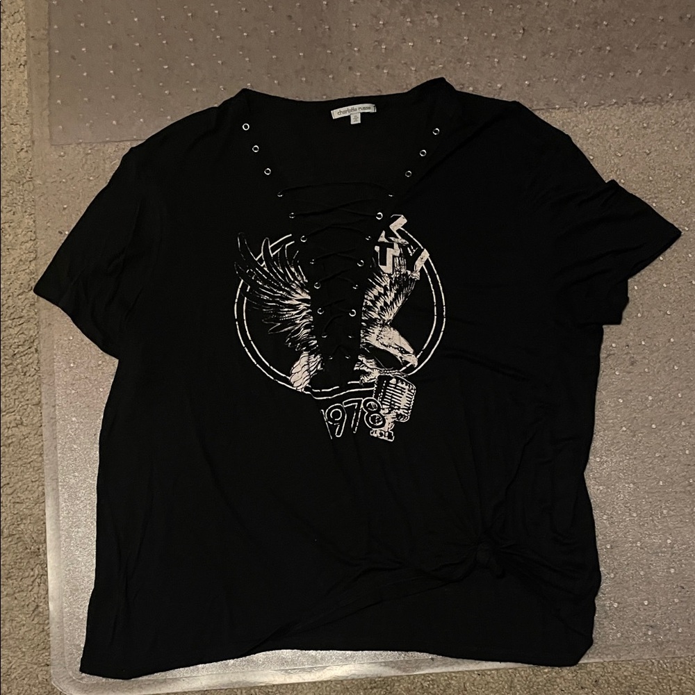 Charlotte Russe Black Lace-Up Graphic Tee